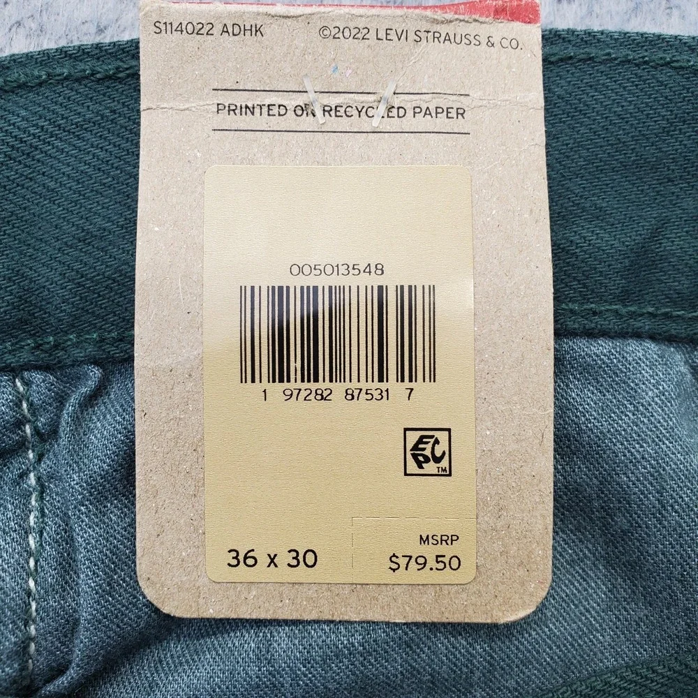 Levi's Straight Jeans Mens 36x30 Green Relaxed Fit Through The Thigh Button Fly